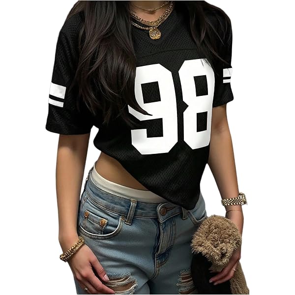 Verdusa Women's Jersey Shirts Y2k Tops Baggy Shirts Graphic Summer